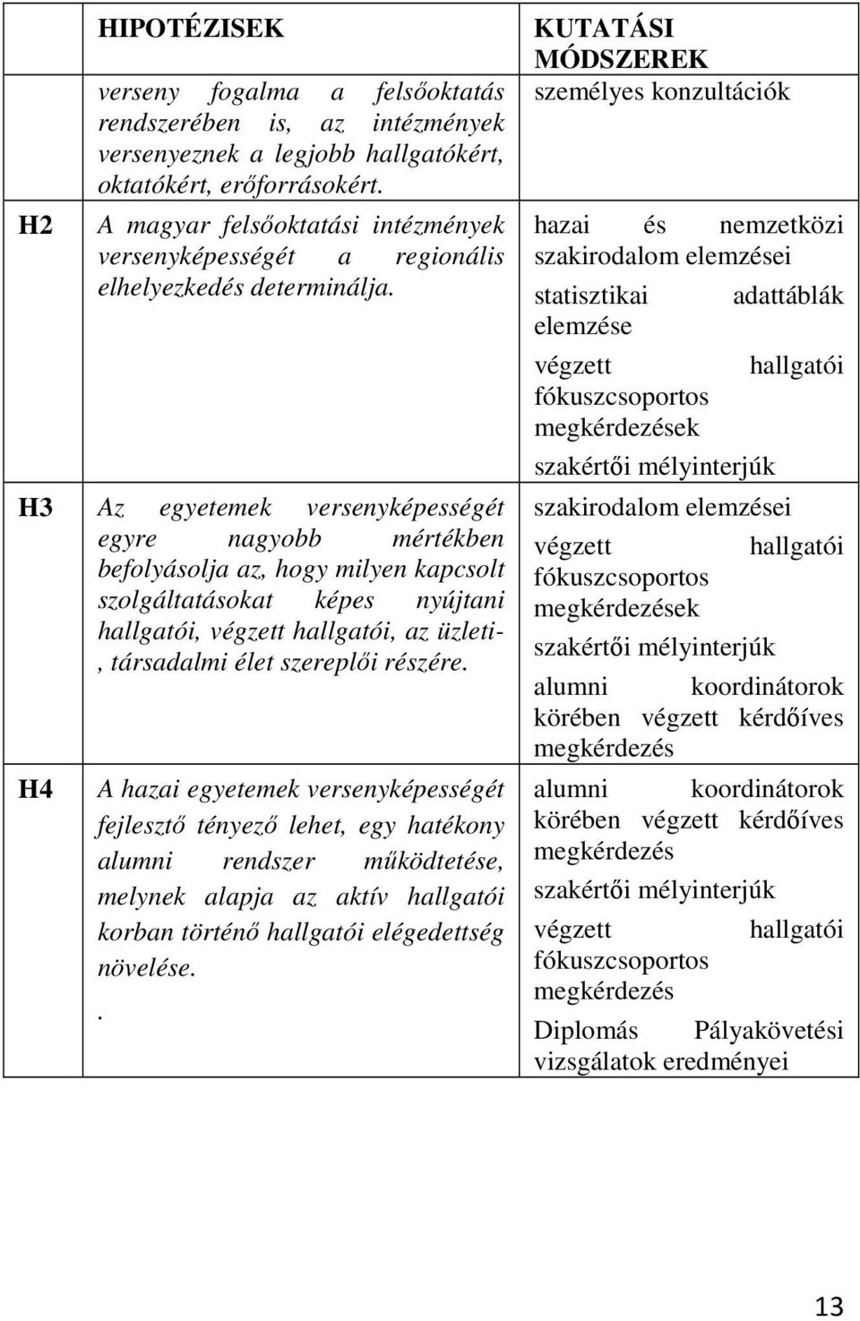 H3 Az egyetemek versenyképességét egyre nagyobb mértékben befolyásolja az, hogy milyen kapcsolt szolgáltatásokat képes nyújtani hallgatói, végzett hallgatói, az üzleti-, társadalmi élet szereplői