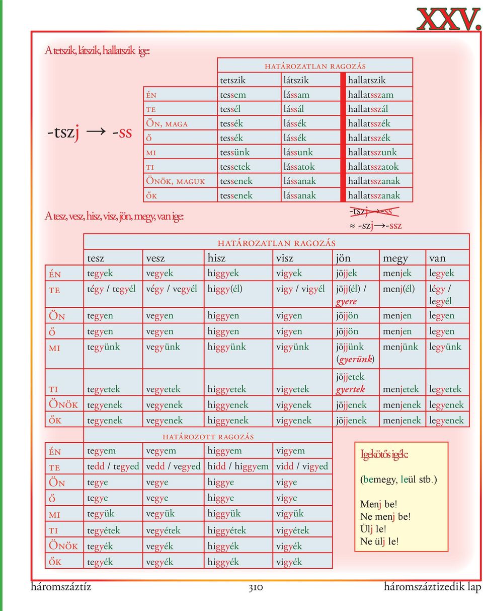 megy, van ige: -tszj -ss -szj -ssz XXV.