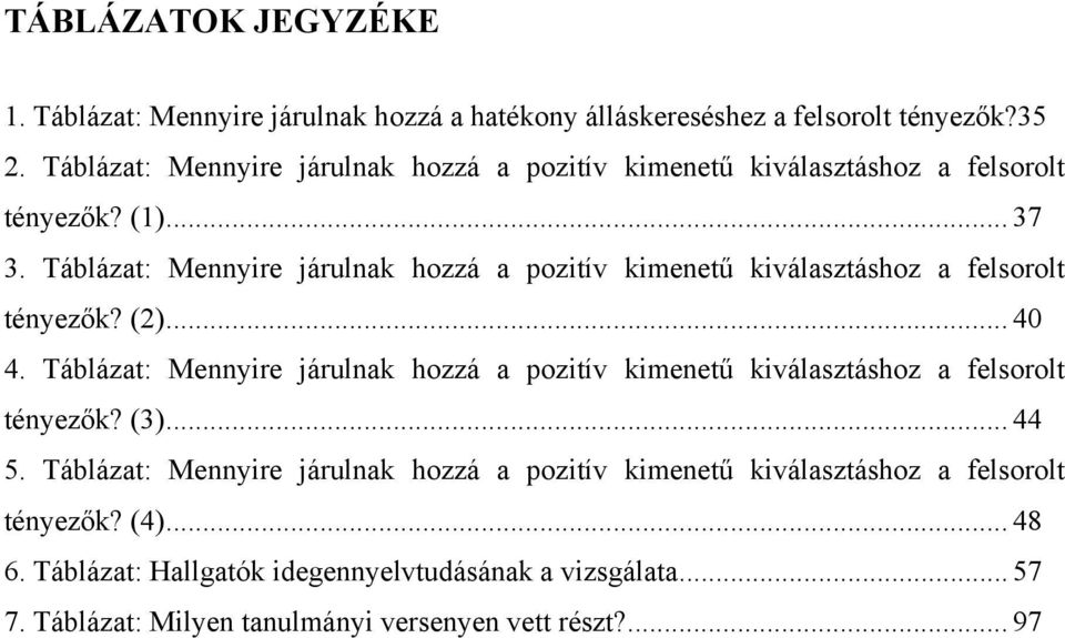 Táblázat: Mennyire járulnak hozzá a pozitív kimenetű kiválasztáshoz a felsorolt tényezők? (2)... 40 4.