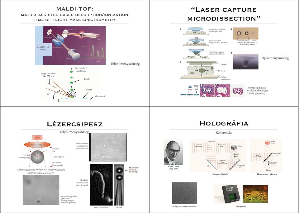 Detektorba Ionok Nyíróerő Felületi megtartó erő 30 Minta Mintatartó Jelentőség: lokális analitika lehetősége (kémia, genetika) Lézercsipesz Teljesítménysűrűség Holográfia Koherencia Lézer Mikroszkóp