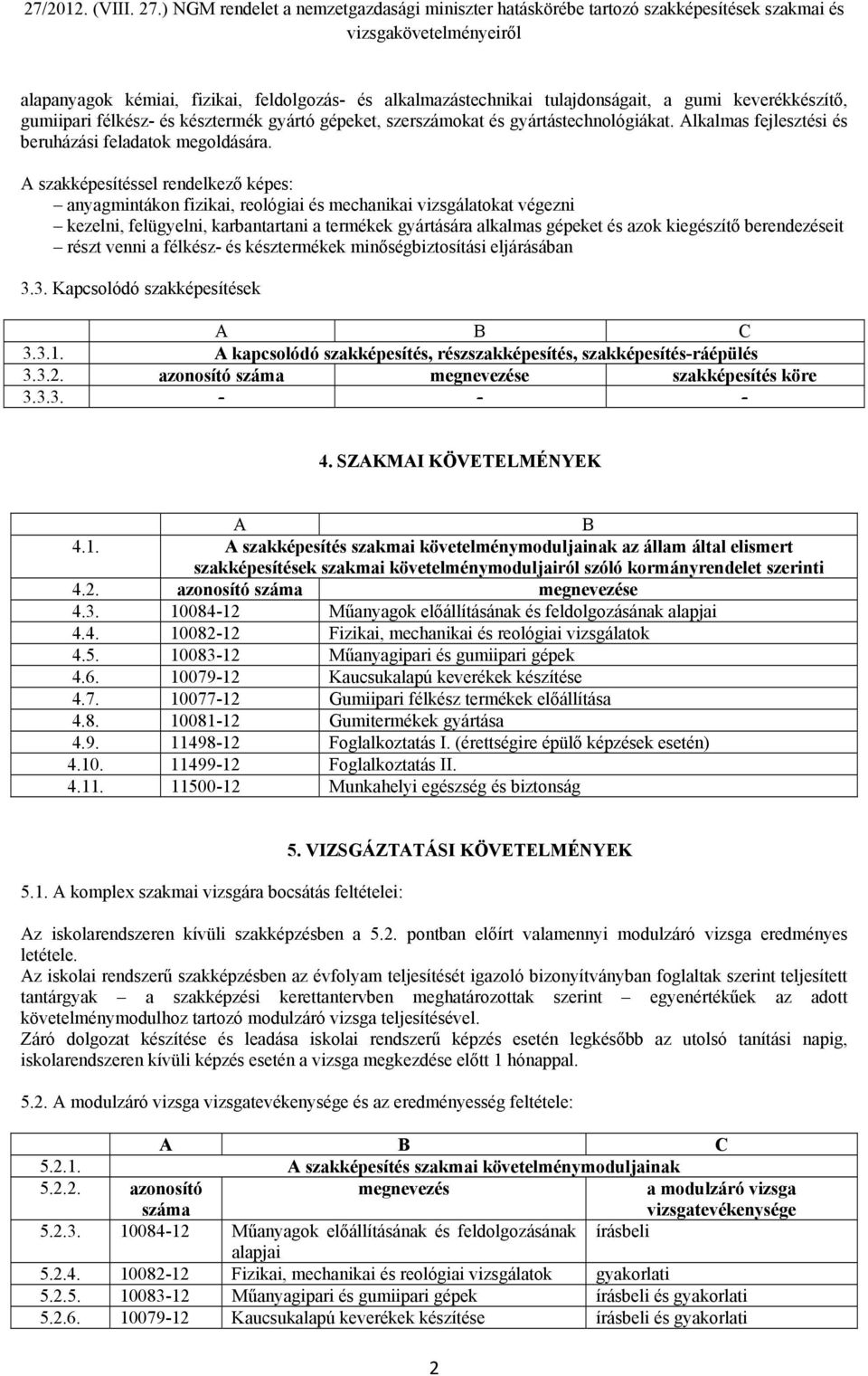 A szakképesítéssel rendelkező képes: anyagmintákon fizikai, reológiai és mechanikai vizsgálatokat végezni kezelni, felügyelni, karbantartani a termékek gyártására alkalmas gépeket és azok kiegészítő