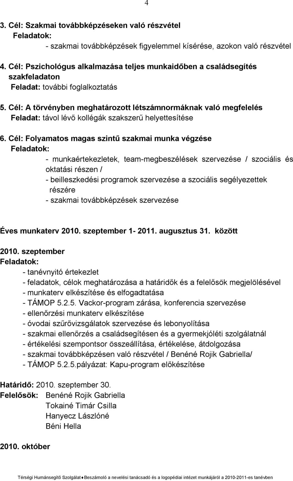 Cél: A törvényben meghatározott létszámnormáknak való megfelelés Feladat: távol lévő kollégák szakszerű helyettesítése 6.