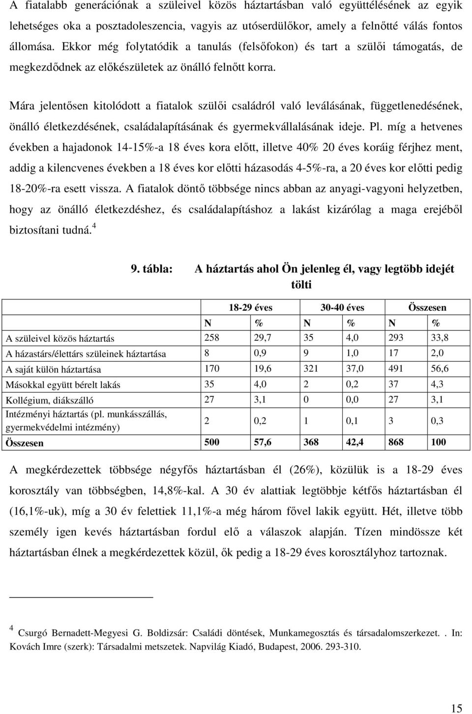 Mára jelentősen kitolódott a fiatalok szülői családról való leválásának, függetlenedésének, önálló életkezdésének, családalapításának és gyermekvállalásának ideje. Pl.