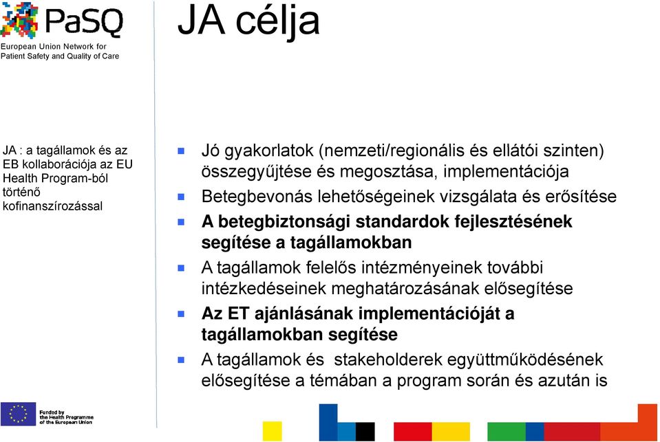 betegbiztonsági standardok fejlesztésének segítése a tagállamokban A tagállamok felelős intézményeinek további intézkedéseinek meghatározásának