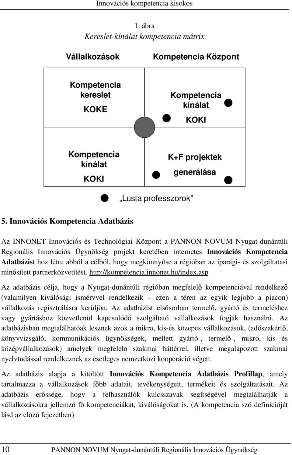 Innovációs Kompetencia Adatbázis Az INNONET Innovációs és Technológiai Központ a PANNON NOVUM Nyugat-dunántúli Regionális Innovációs Ügynökség projekt keretében internetes Innovációs Kompetencia