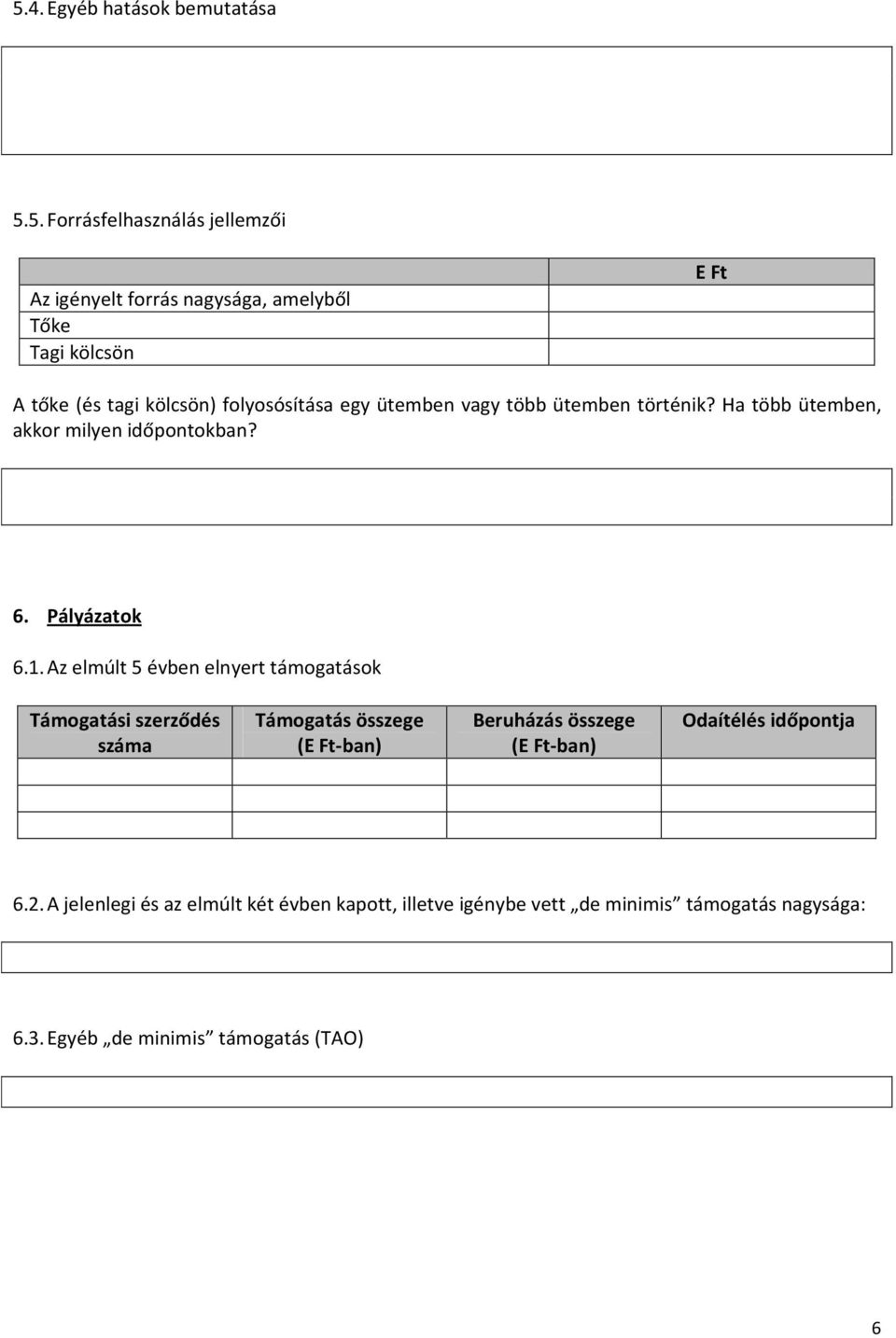 Az elmúlt 5 évben elnyert támogatások Támogatási szerződés száma Támogatás összege (E Ft-ban) Beruházás összege (E Ft-ban) Odaítélés