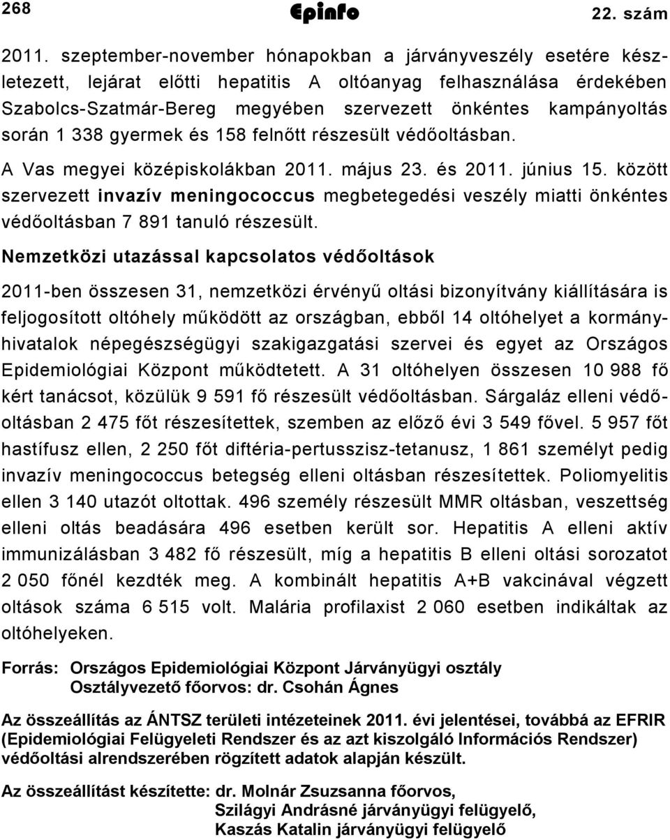 8 gyermek és 58 felnőtt részesült védőoltásban. A Vas megyei középiskolákban 0. május. és 0. június 5.