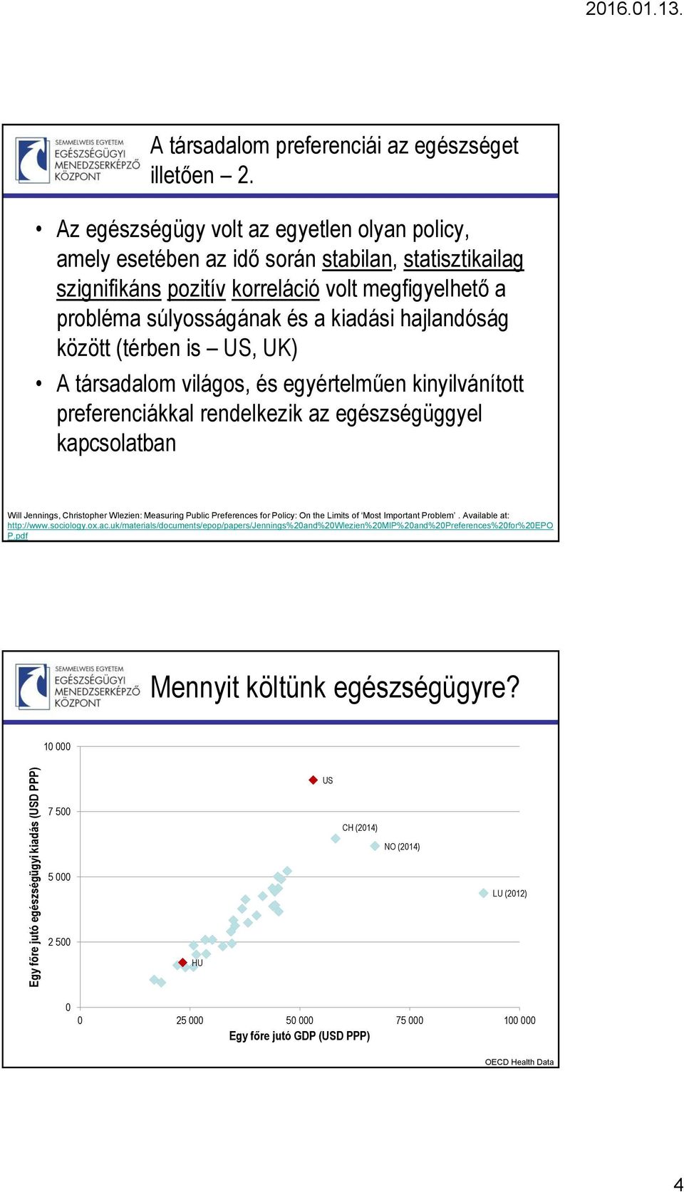 hajlandóság között (térben is US, UK) A társadalom világos, és egyértelműen kinyilvánított preferenciákkal rendelkezik az egészségüggyel kapcsolatban Will Jennings, Christopher Wlezien: Measuring