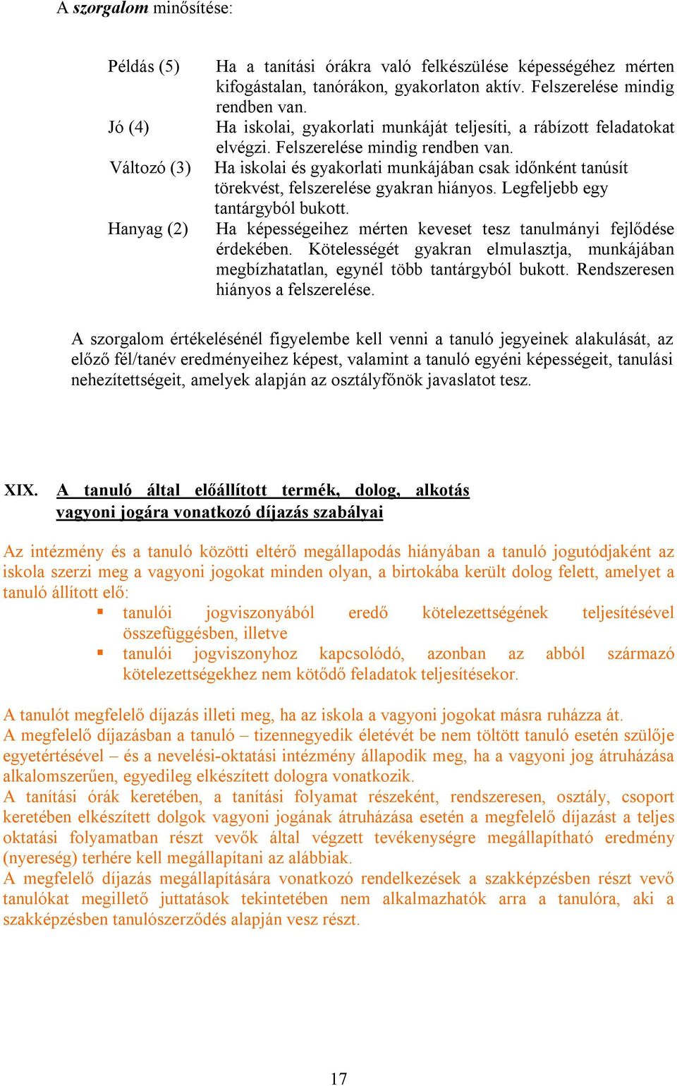 Ha iskolai és gyakorlati munkájában csak időnként tanúsít törekvést, felszerelése gyakran hiányos. Legfeljebb egy tantárgyból bukott.