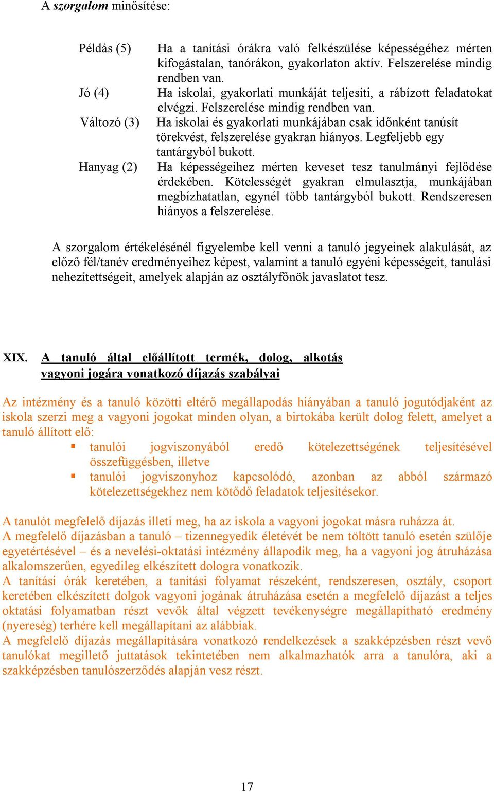 Ha iskolai és gyakorlati munkájában csak időnként tanúsít törekvést, felszerelése gyakran hiányos. Legfeljebb egy tantárgyból bukott.