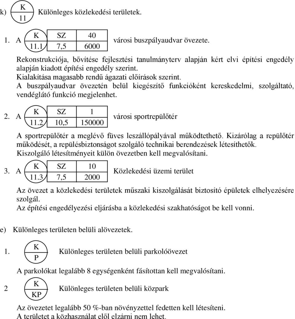 A buszpályaudvar én belül kiegészítő funkcióként kereskedelmi, szolgáltató, vendéglátó funkció megjelenhet. SZ 1 11.