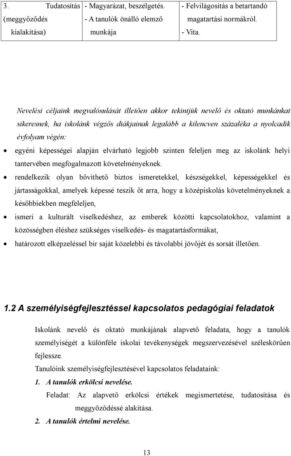 képességei alapján elvárható legjobb szinten feleljen meg az iskolánk helyi tantervében megfogalmazott követelményeknek.