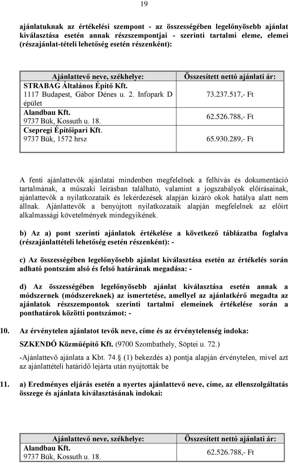 788,- Ft 9737 Bük, Kossuth u. 18. Csepregi Építőipari Kft. 9737 Bük, 1572 hrsz 65.930.