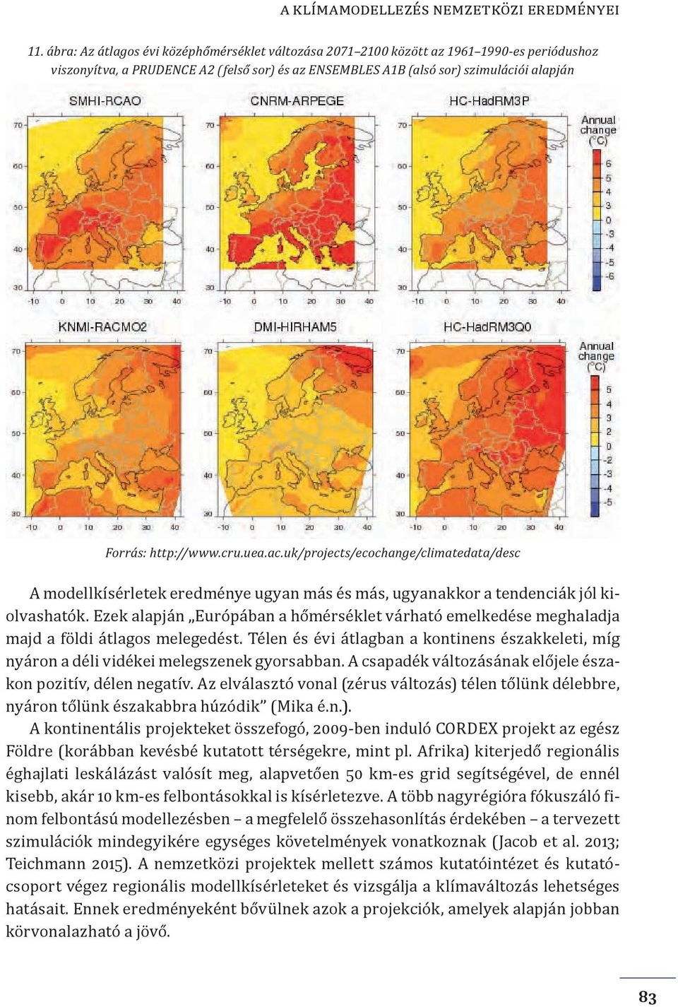 http://www.cru.uea.ac.uk/projects/ecochange/climatedata/desc A modellkísérletek eredménye ugyan más és más, ugyanakkor a tendenciák jól kiolvashatók.