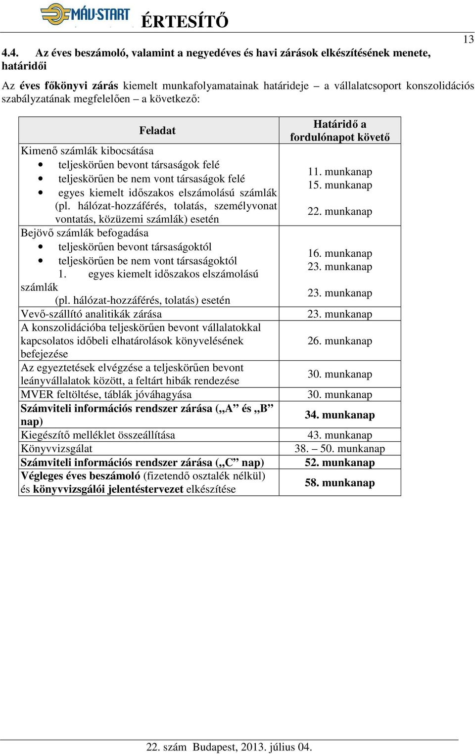 (pl. hálózat-hozzáférés, tolatás, személyvonat vontatás, közüzemi számlák) esetén Bejövő számlák befogadása teljeskörűen bevont társaságoktól teljeskörűen be nem vont társaságoktól 1.