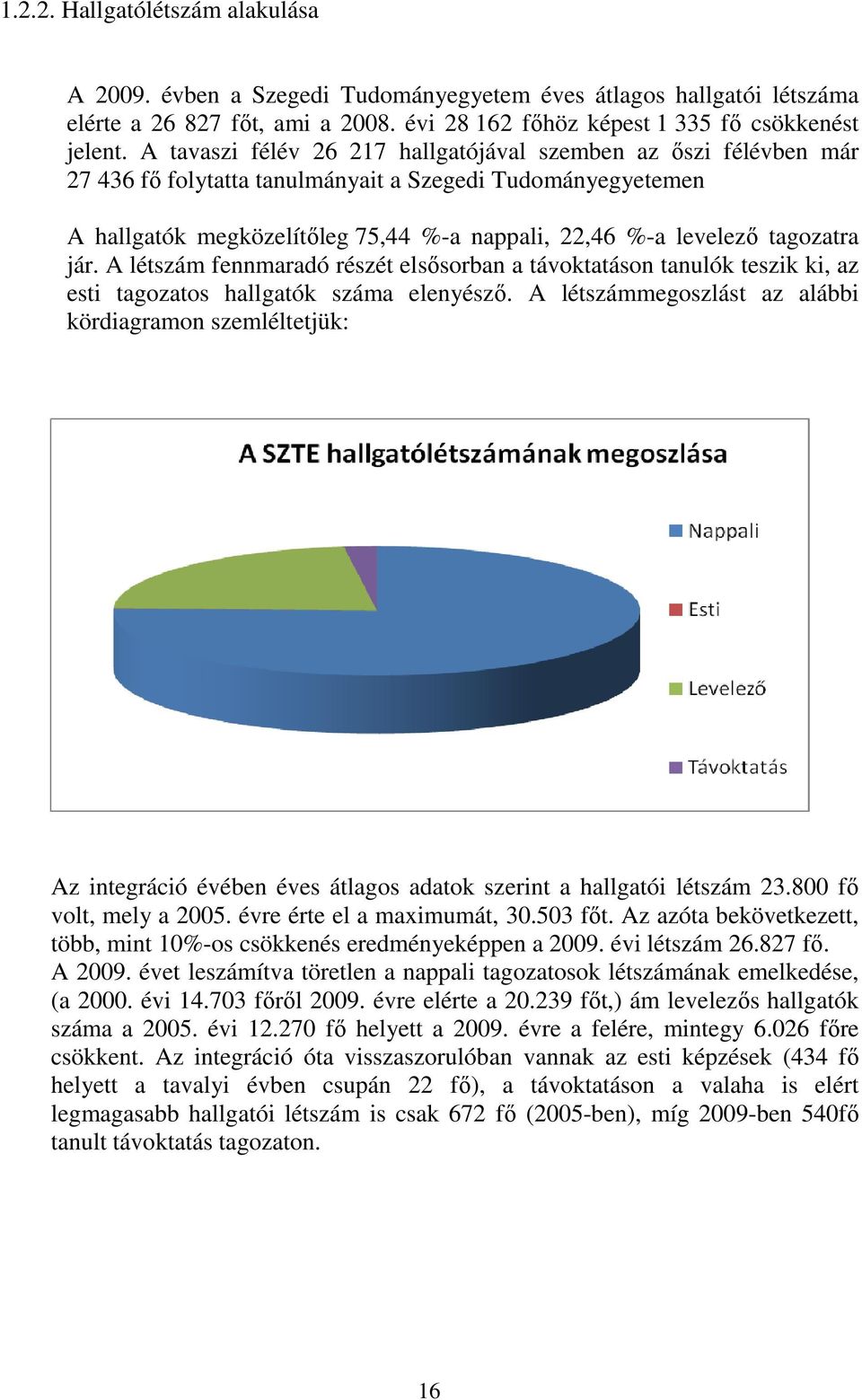 tagozatra jár. A létszám fennmaradó részét elsősorban a távoktatáson tanulók teszik ki, az esti tagozatos hallgatók száma elenyésző.