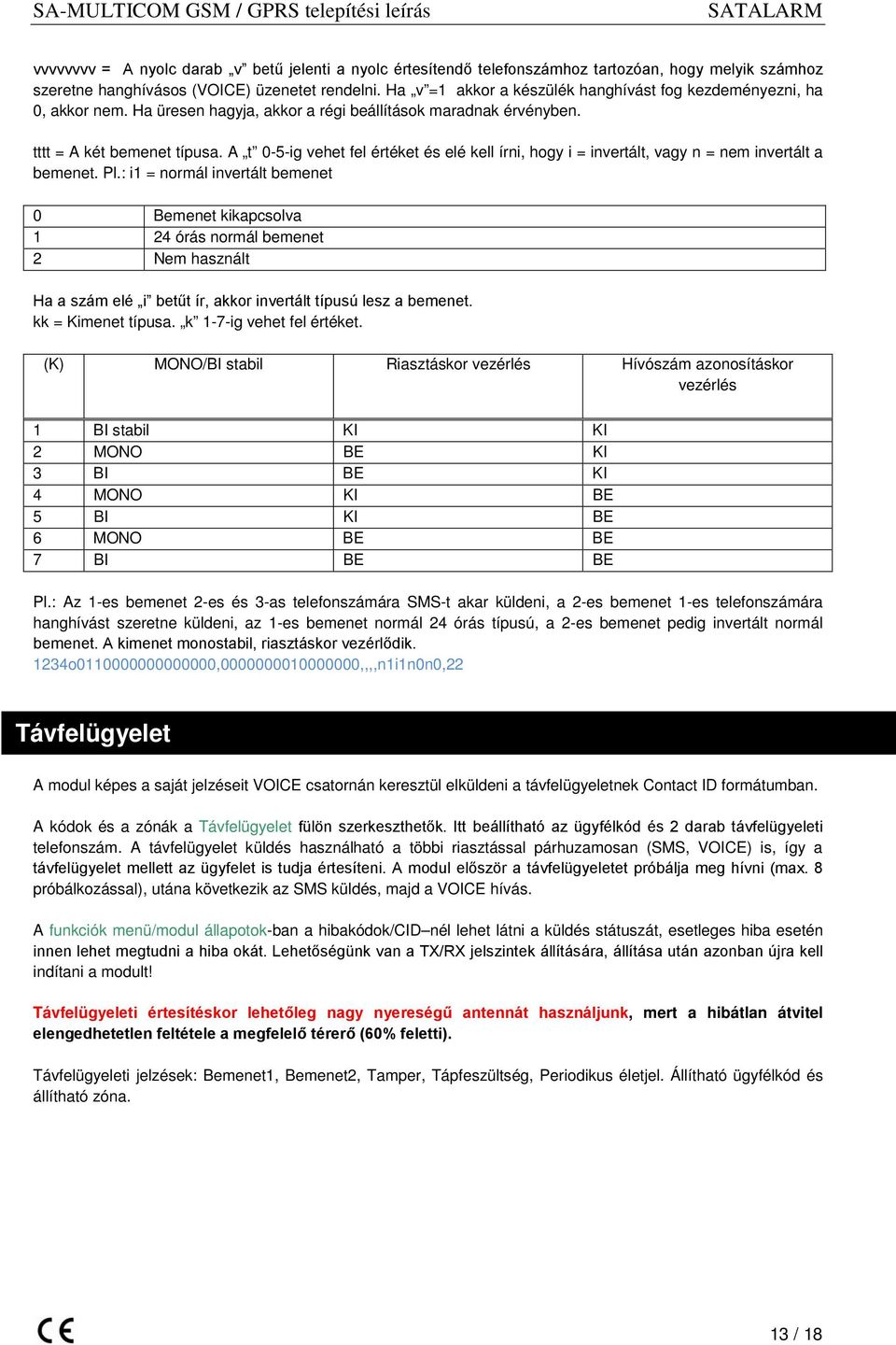 A t 0-5-ig vehet fel értéket és elé kell írni, hogy i = invertált, vagy n = nem invertált a bemenet. Pl.