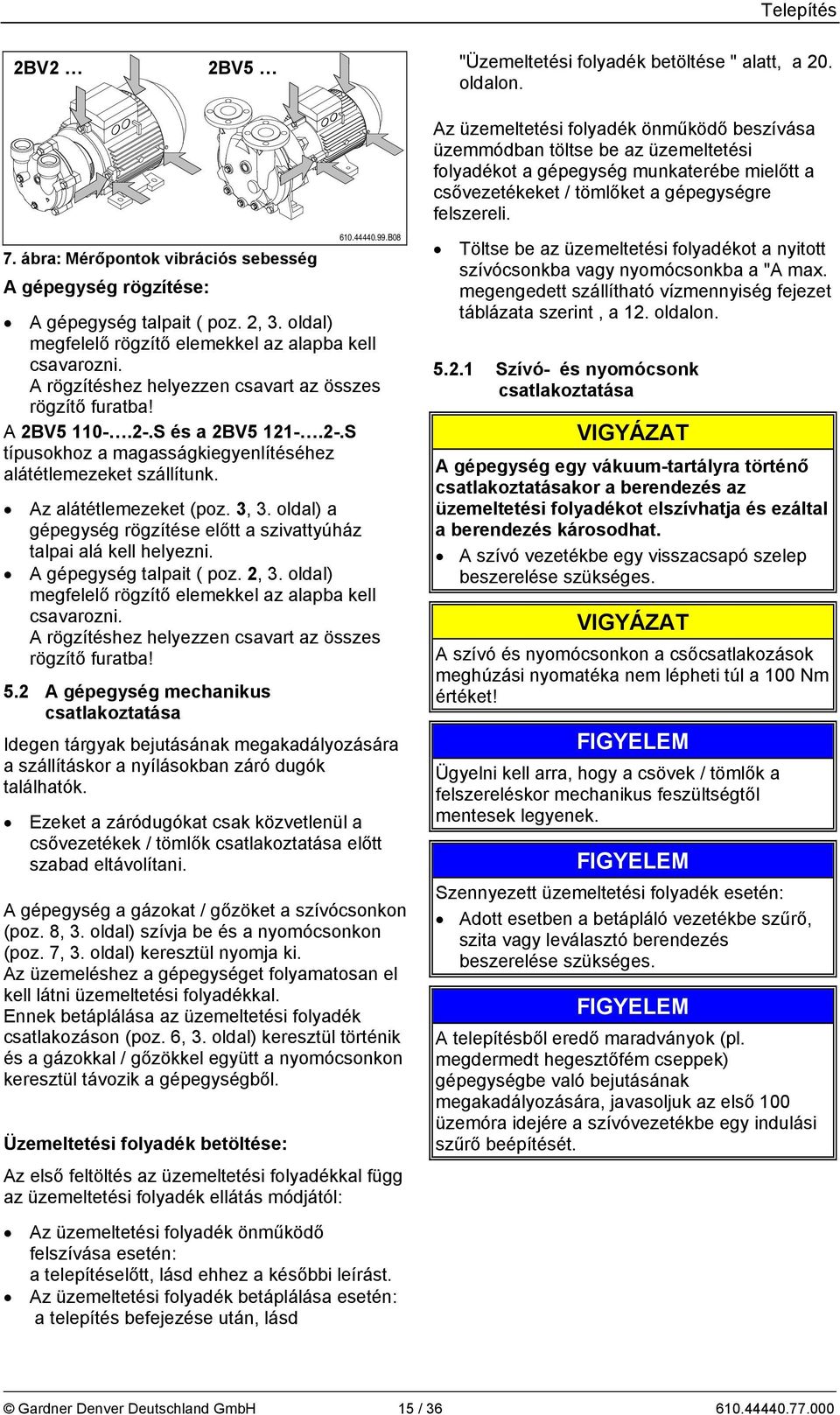 S és a 2BV5 121-.2-.S típusokhoz a magasságkiegyenlítéséhez alátétlemezeket szállítunk. Az alátétlemezeket (poz. 3, 3. oldal) a gépegység rögzítése előtt a szivattyúház talpai alá kell helyezni.