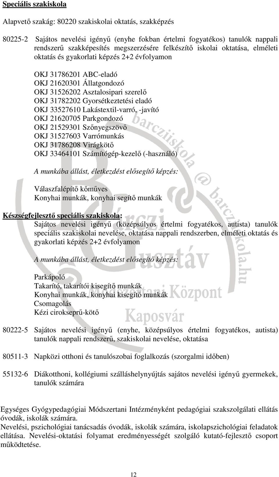 eladó OKJ 33527610 Lakástextil-varró, -javító OKJ 21620705 Parkgondozó OKJ 21529301 Szőnyegszövő OKJ 31527603 Varrómunkás OKJ 31786208 Virágkötő OKJ 33464101 Számítógép-kezelő (-használó) A munkába