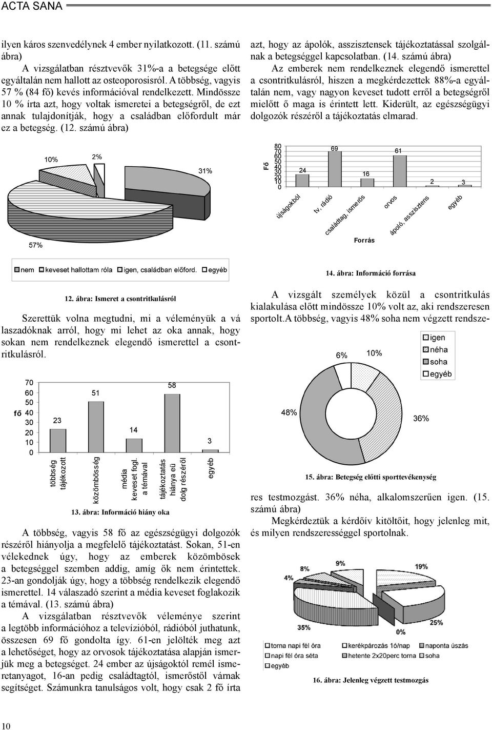 Mindössze 10 % írta azt, hogy voltak ismeretei a betegségrõl, de ezt annak tulajdonítják, hogy a családban elõfordult már ez a betegség. (12.