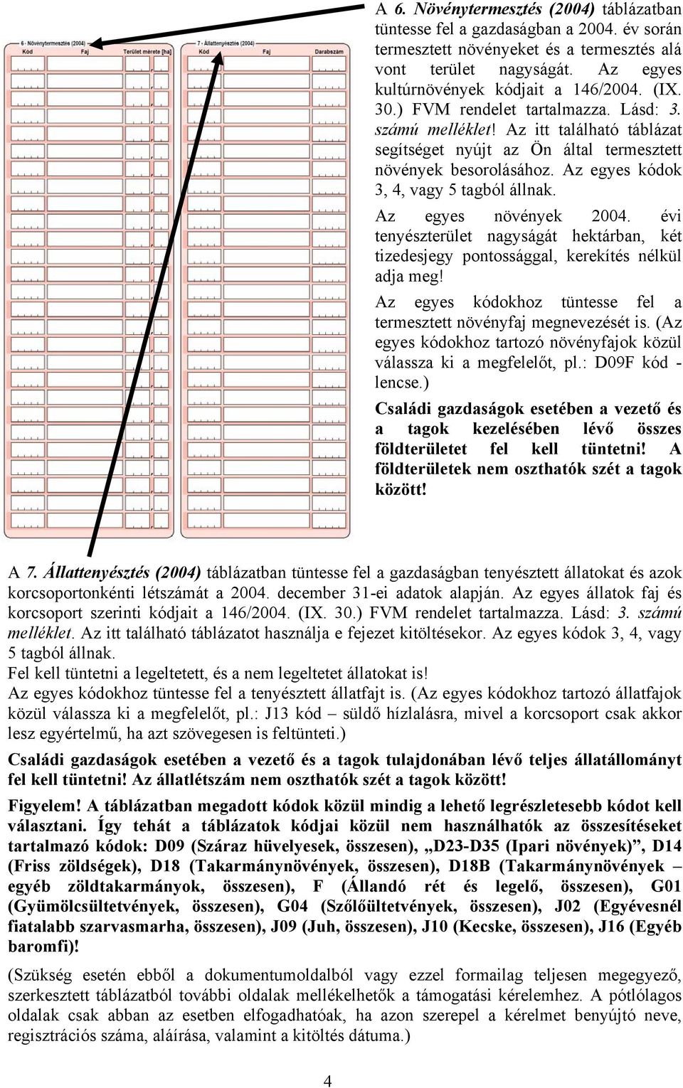 Az egyes növények 2004. évi tenyészterület nagyságát hektárban, két tizedesjegy pontossággal, kerekítés nélkül adja meg! Az egyes kódokhoz tüntesse fel a termesztett növényfaj megnevezését is.