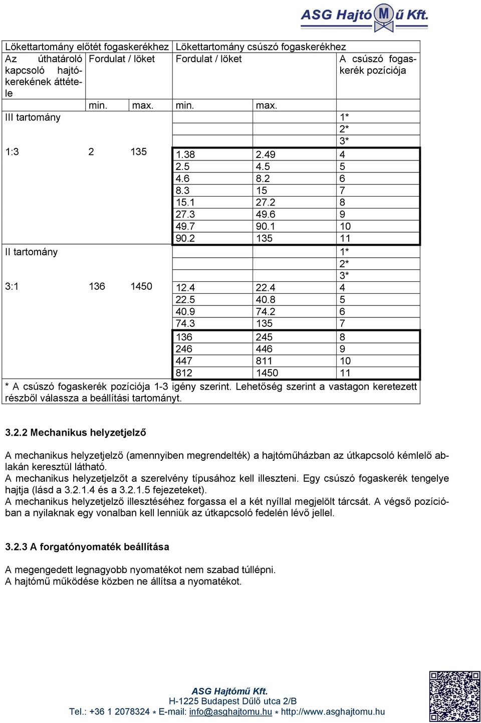 2 6 74.3 135 7 136 245 8 246 446 9 447 811 10 812 1450 11 * A csúszó fogaskerék pozíciója 1-3 igény szerint. Lehetőség szerint a vastagon keretezett részből válassza a beállítási tartományt. 3.2.2 Mechanikus helyzetjelző A mechanikus helyzetjelző (amennyiben megrendelték) a hajtóműházban az útkapcsoló kémlelő ablakán keresztül látható.