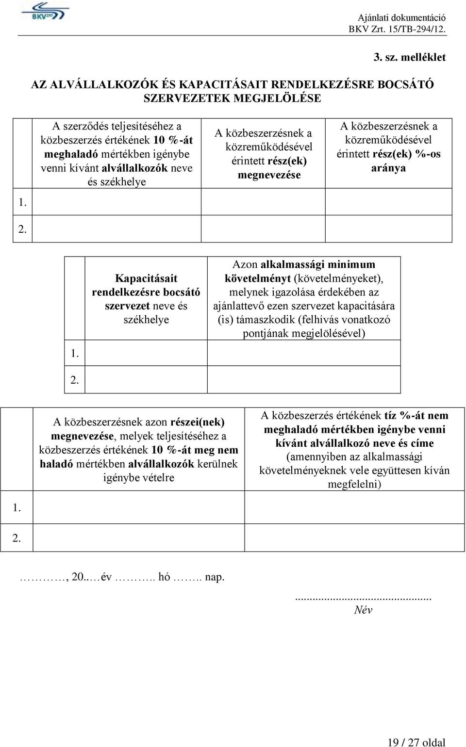 A közbeszerzésnek a közreműködésével érintett rész(ek) %-os aránya 1. 2.