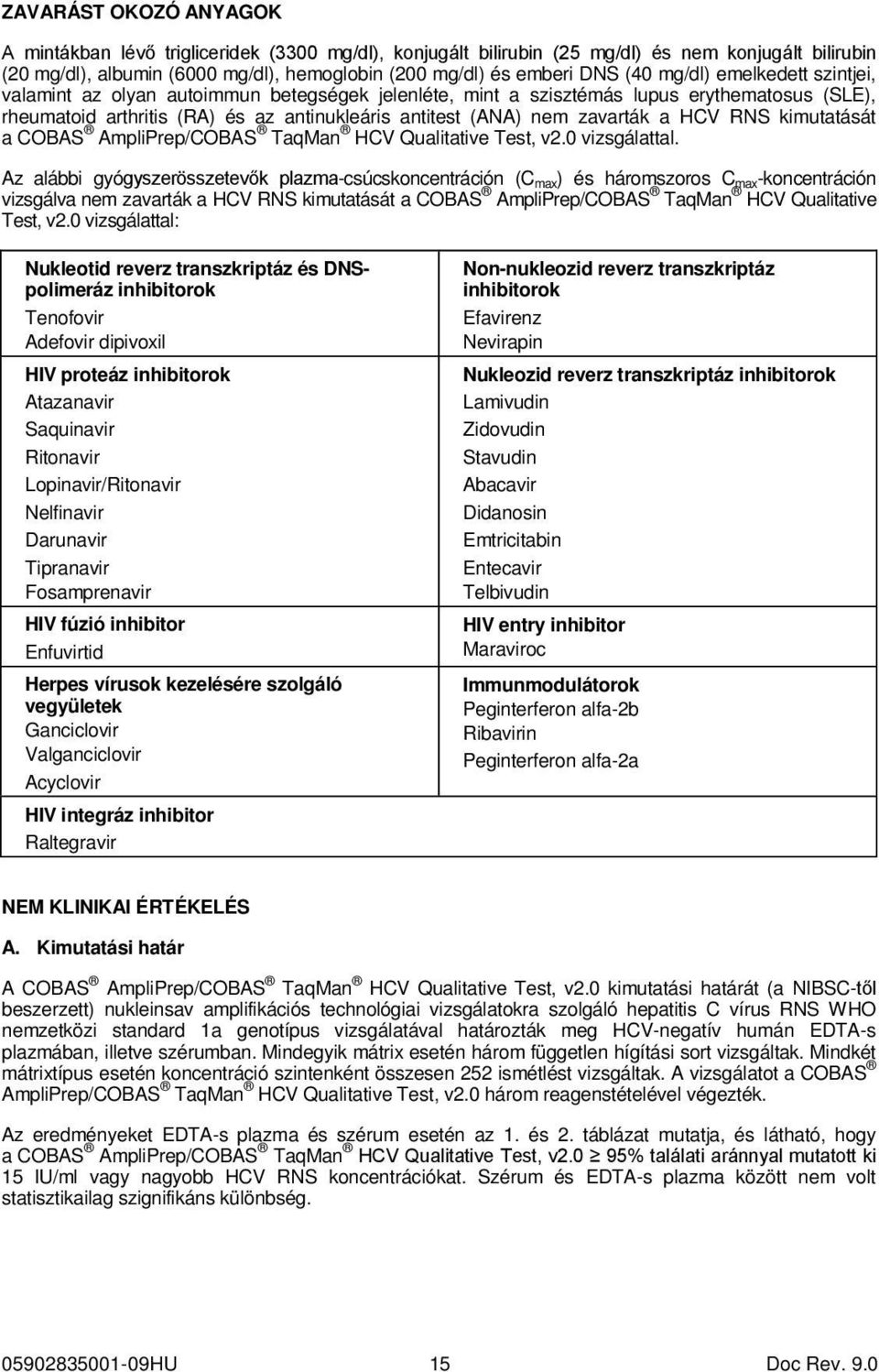 zavarták a HCV RNS kimutatását a COBAS AmpliPrep/COBAS TaqMan HCV Qualitative Test, v2.0 vizsgálattal.