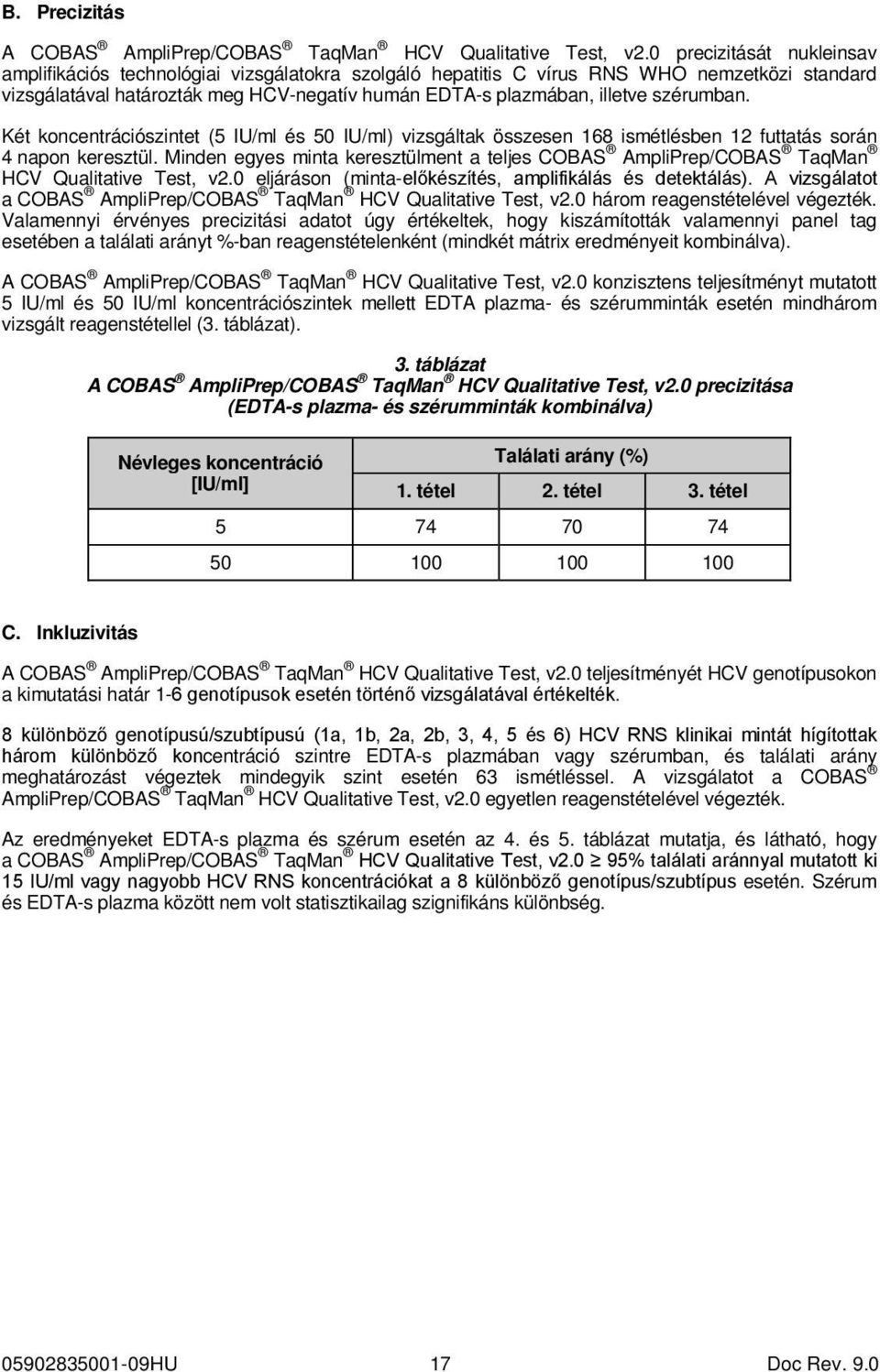 szérumban. Két koncentrációszintet (5 IU/ml és 50 IU/ml) vizsgáltak összesen 168 ismétlésben 12 futtatás során 4 napon keresztül.