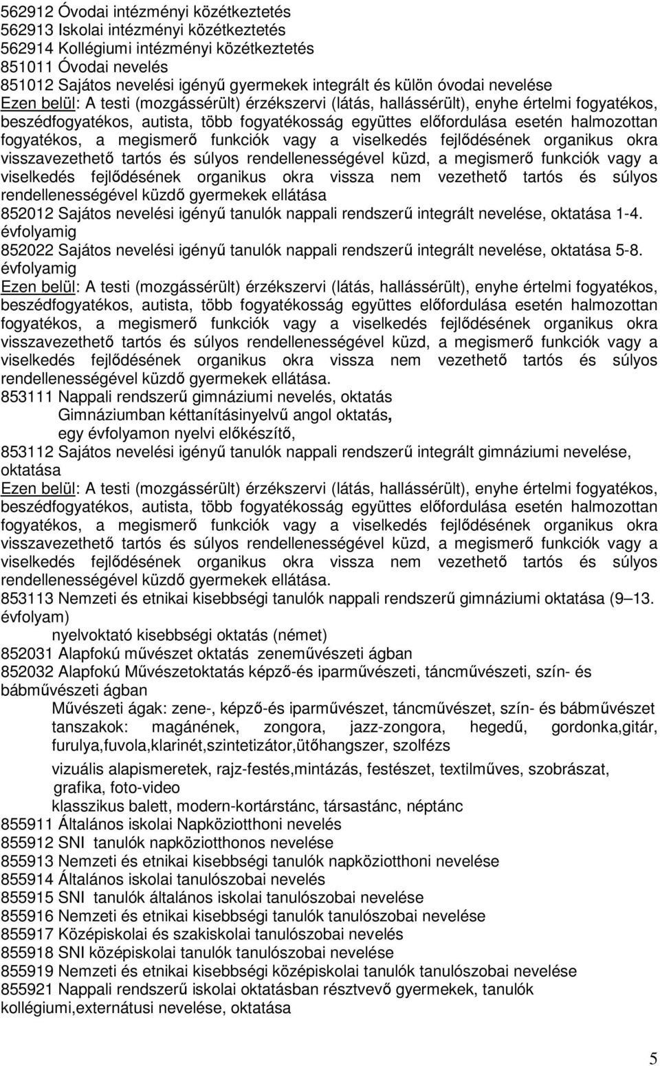 évfolyamig 852022 Sajátos nevelési igényű tanulók nappali rendszerű integrált nevelése, oktatása 5-8.