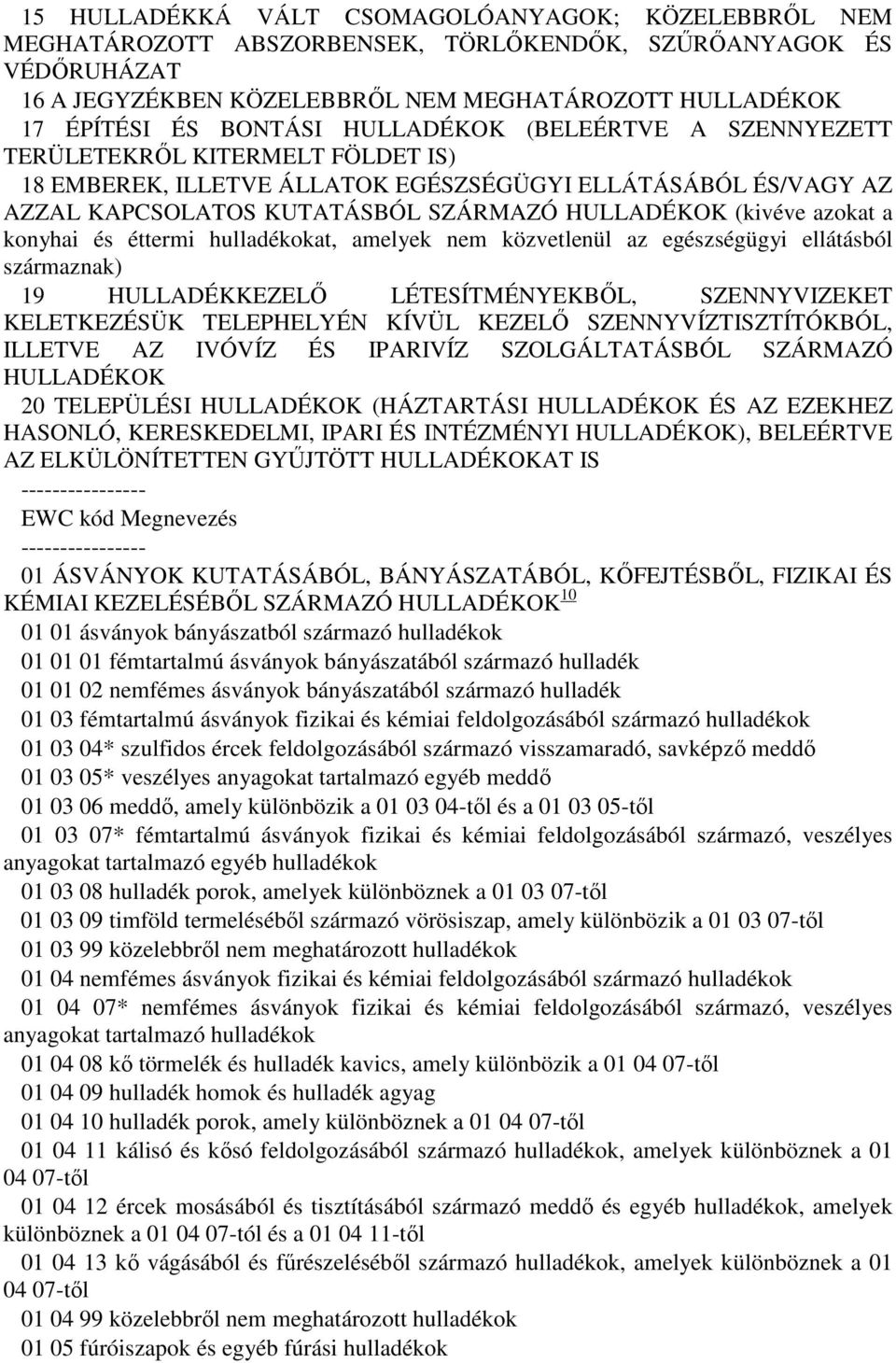 azokat a konyhai és éttermi hulladékokat, amelyek nem közvetlenül az egészségügyi ellátásból származnak) 19 HULLADÉKKEZELŐ LÉTESÍTMÉNYEKBŐL, SZENNYVIZEKET KELETKEZÉSÜK TELEPHELYÉN KÍVÜL KEZELŐ