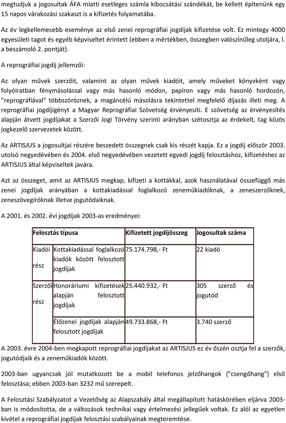Ez mintegy 4000 egyesületi tagot és egyéb képviseltet érintett (ebben a mértékben, összegben valószínűleg utoljára, l. a beszámoló 2. pontját).