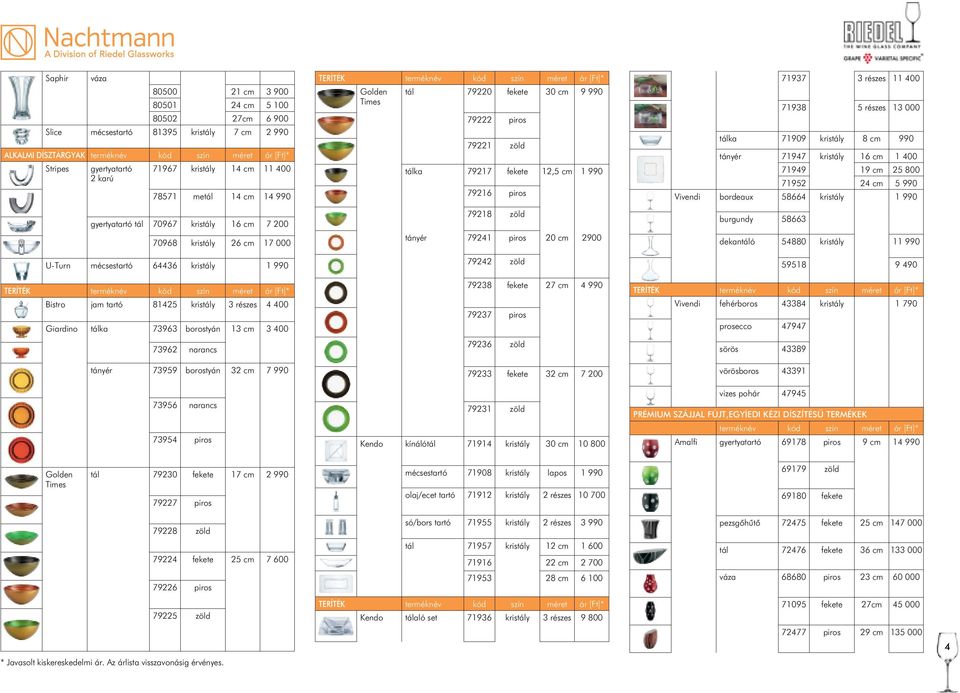 kristály 3 részes 4 400 Giardino tálka 73963 borostyán 13 cm 3 400 73962 narancs tányér 73959 borostyán 32 cm 7 990 73956 narancs 73954 piros Teríték terméknév kód szín méret ár [Ft]* Golden Times