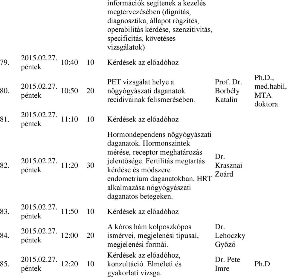 11:20 30 Hormondependens nőgyógyászati daganatok. Hormonszintek mérése, receptor meghatározás jelentősége. Fertilitás megtartás Krasznai kérdése és módszere Zoárd endometrium daganatokban.