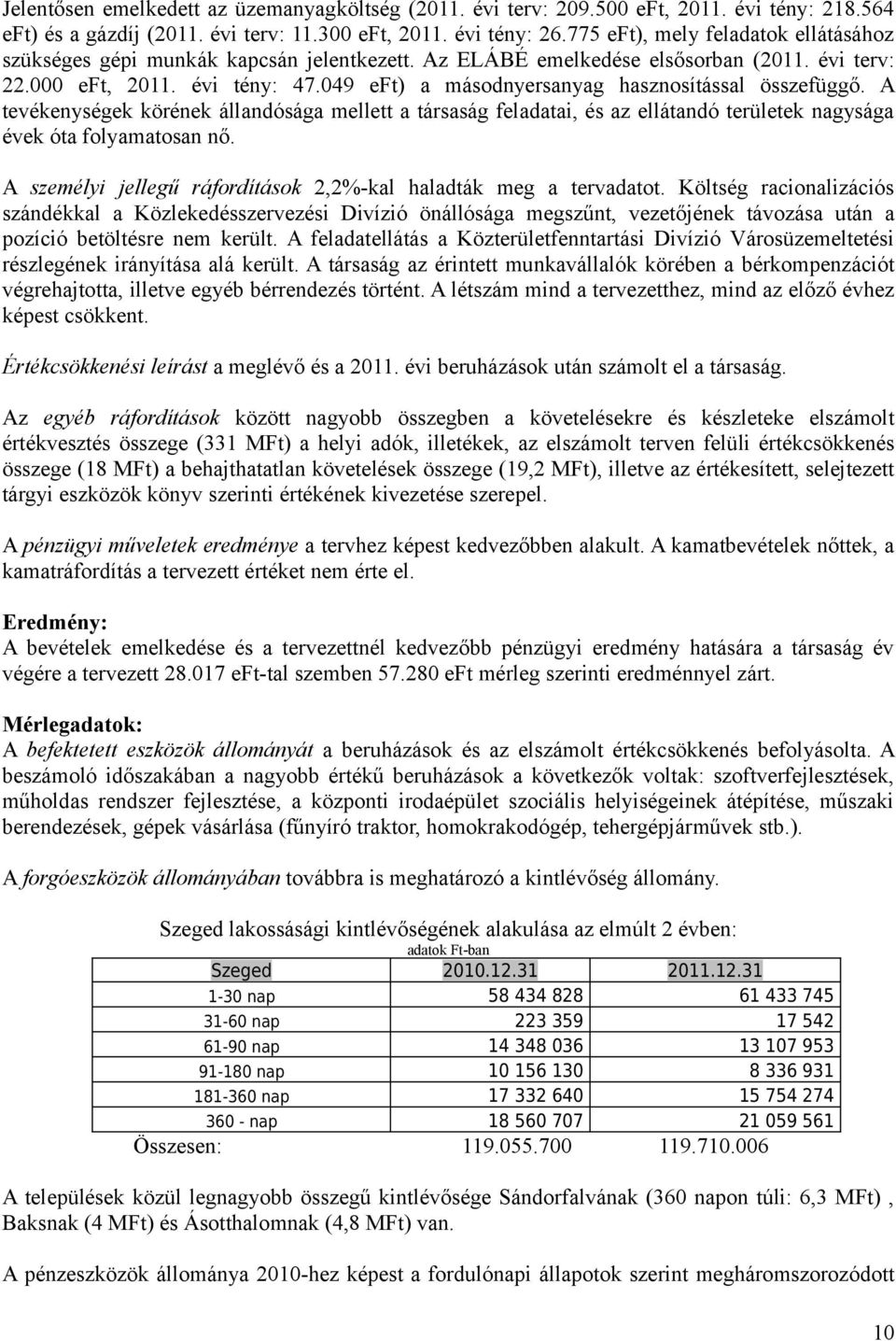 A tevékenységek körének állandósága mellett a társaság feladatai, és az ellátandó területek nagysága évek óta folyamatosan nő. A személyi jellegű ráfordítások 2,2%-kal haladták meg a tervadatot.