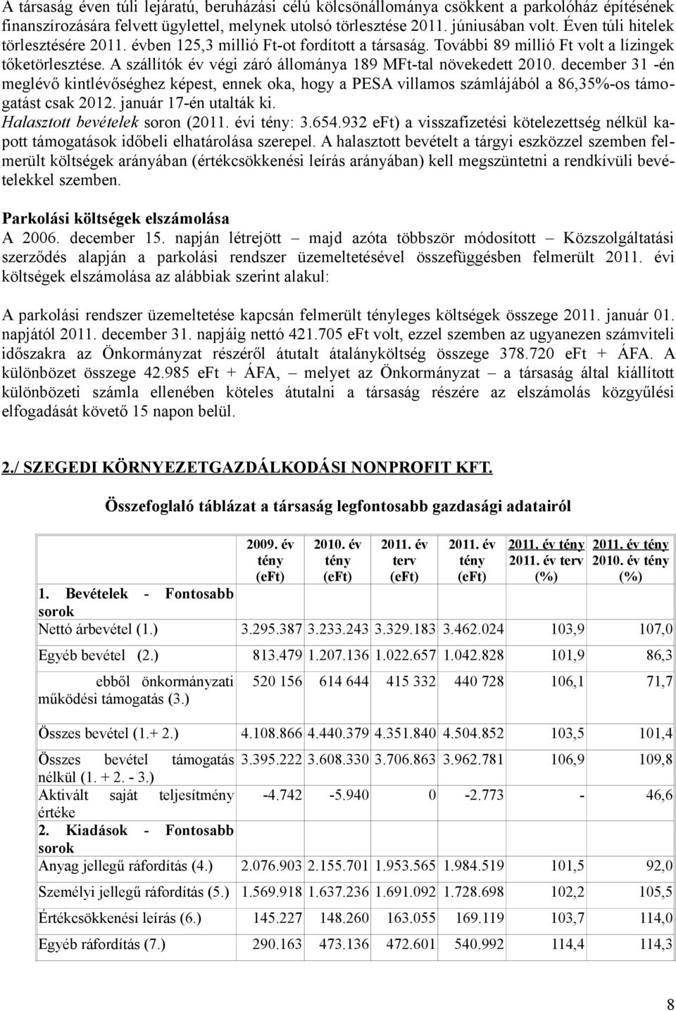 december 31 -én meglévő kintlévőséghez képest, ennek oka, hogy a PESA villamos számlájából a 86,35%-os támogatást csak 2012. január 17-én utalták ki. Halasztott bevételek soron (i : 3.654.