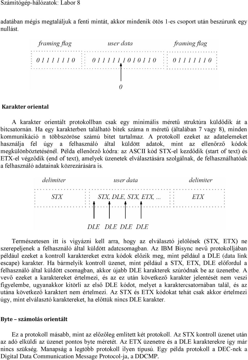 Ha egy karakterben található bitek száma n méretű (általában 7 vagy 8), minden kommunikáció n többszöröse számú bitet tartalmaz.