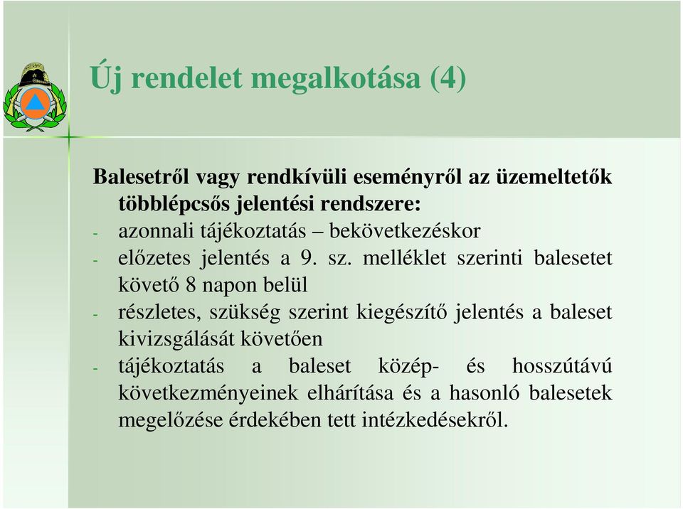 melléklet szerinti balesetet követı 8 napon belül - részletes, szükség szerint kiegészítı jelentés a baleset