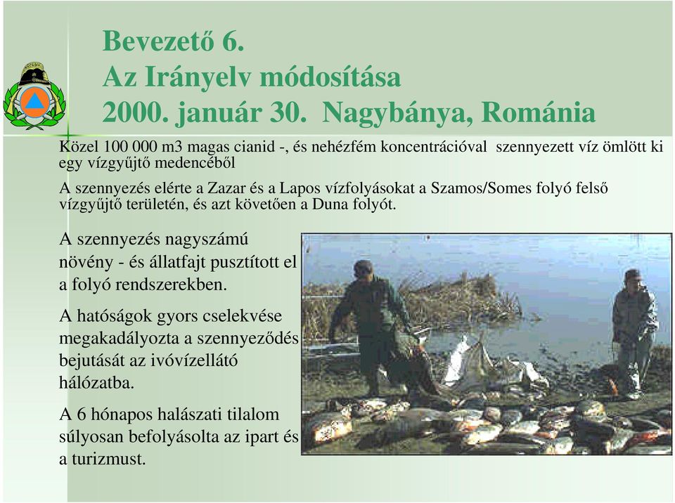 szennyezés elérte a Zazar és a Lapos vízfolyásokat a Szamos/Somes folyó felsı vízgyőjtı területén, és azt követıen a Duna folyót.