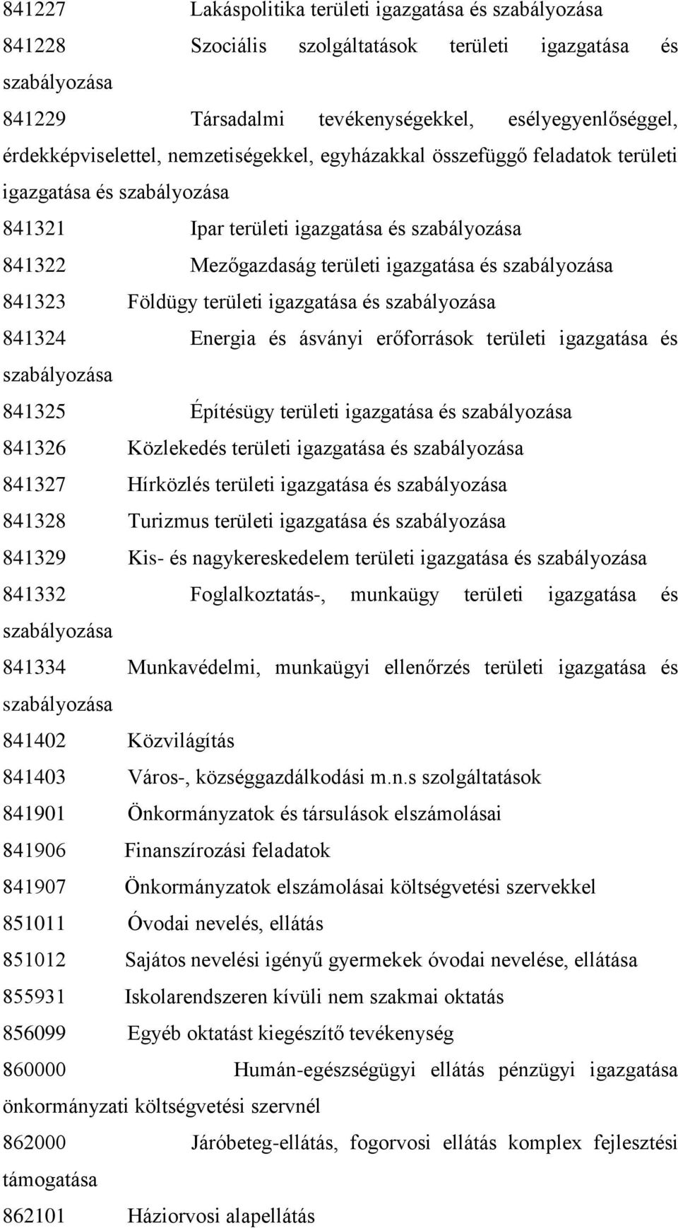 területi igazgatása és 841325 Építésügy területi igazgatása és 841326 Közlekedés területi igazgatása és 841327 Hírközlés területi igazgatása és 841328 Turizmus területi igazgatása és 841329 Kis- és