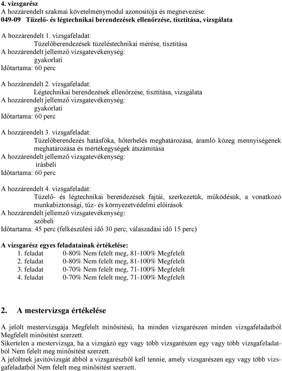 vizsgafeladat: Légtechnikai berendezések ellenőrzése, tisztítása, vizsgálata gyakorlati Időtartama: 60 perc hozzárendelt 3.