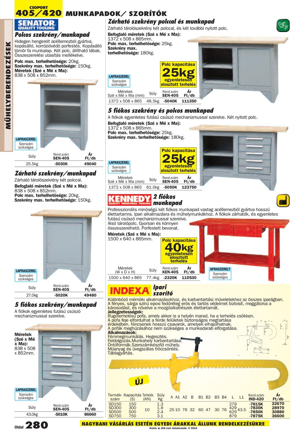 5kg -5030K 49040 Zárható szekrény/munkapad Zárható tárolószekrény két polccal. Befoglaló méretek (Szé x Mé x Ma): 838 x 508 x 852mm. Polc max. terhelhetõsége: 20kg. Szekrény max.