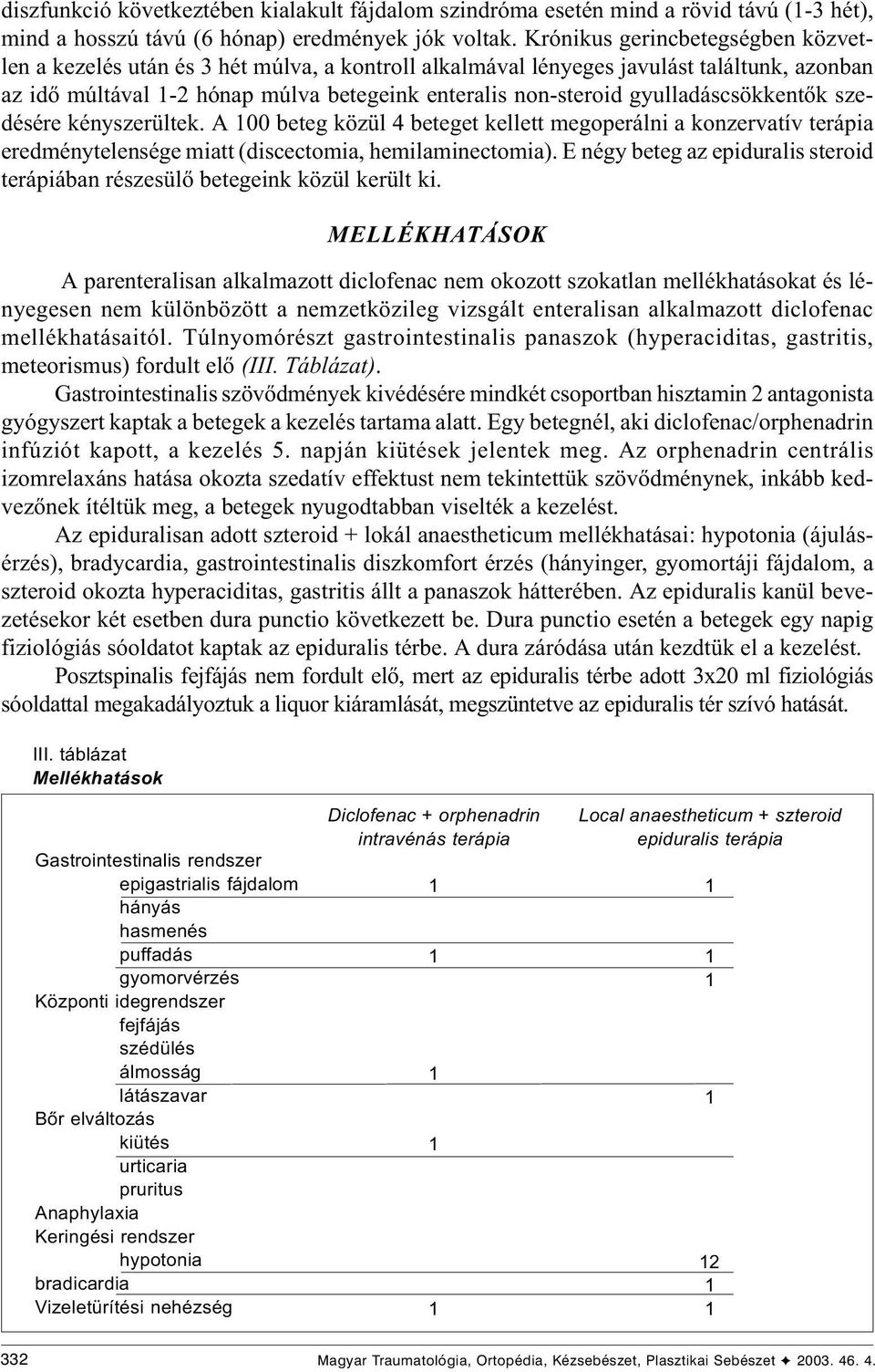 gyulladáscsökkentõk szedésére kényszerültek. A beteg közül 4 beteget kellett megoperálni a konzervatív eredménytelensége miatt (discectomia, hemilaminectomia).