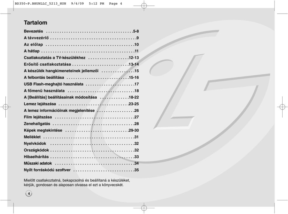 ..............15 A felbontás beállítása............................15-16 USB Flash-meghajtó használata......................17 A főmenü használata..............................18 A[Beállítás] beállításainak módosítása.