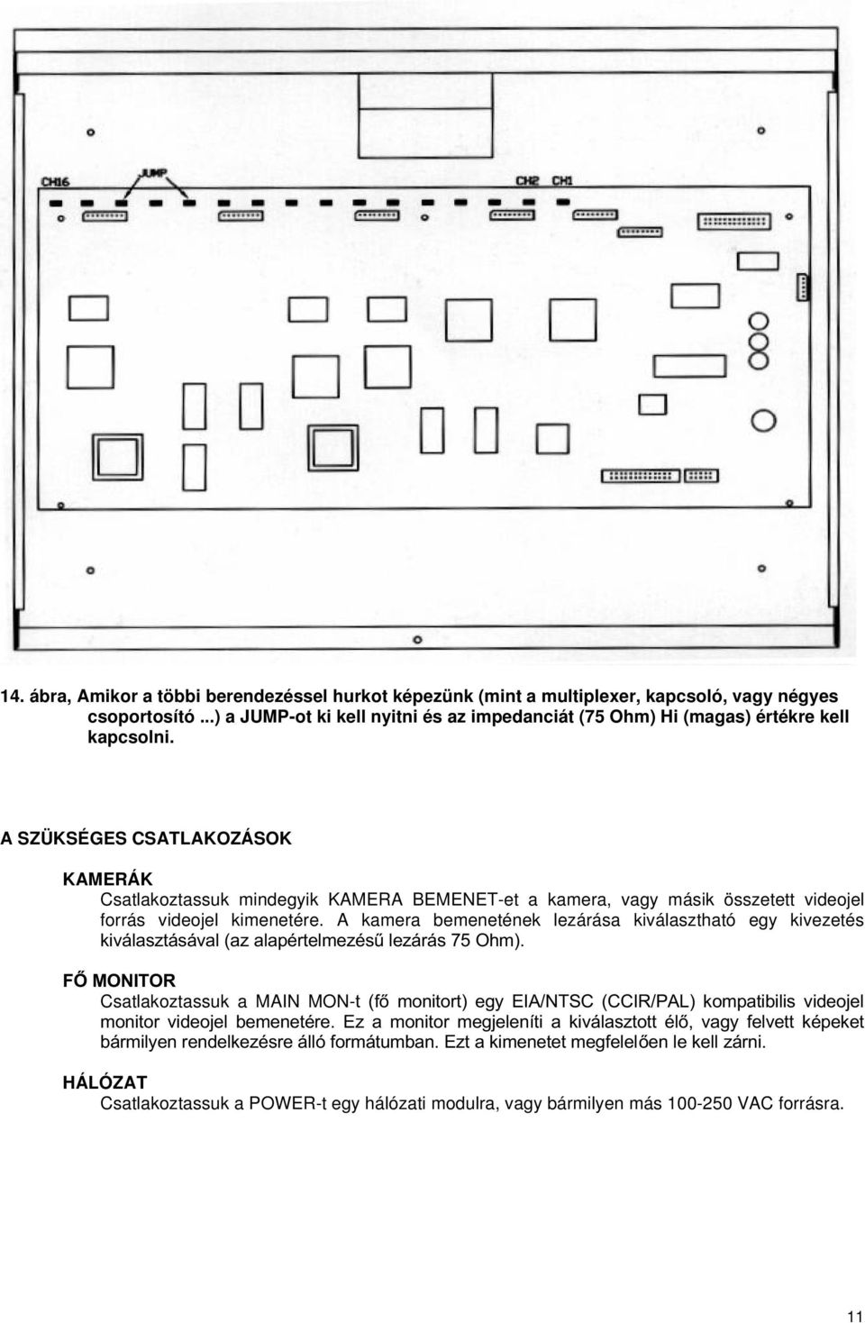 A kamera bemenetének lezárása kiválasztható egy kivezetés NLYiODV]WiViYDOD]DODSpUWHOPH]pV&OH]iUiV2KP )021,725 Csatlakoztassuk a MAIN MON-W I PRQLWRUW HJ\ (,$176& &&,53$/ NRPSDWLELOLV YLGHRMHO PRQLWRU