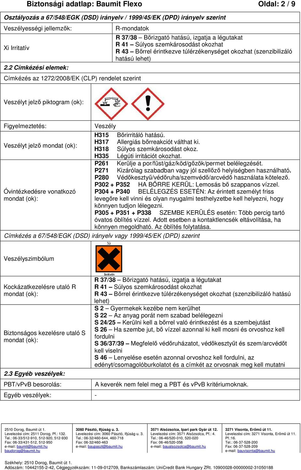 okozhat (szenzibilizáló hatású lehet) Veszélyt jelző piktogram (ok): Figyelmeztetés: Veszélyt jelző mondat (ok): Óvintézkedésre vonatkozó mondat (ok): Veszély H315 Bőrirritáló hatású.