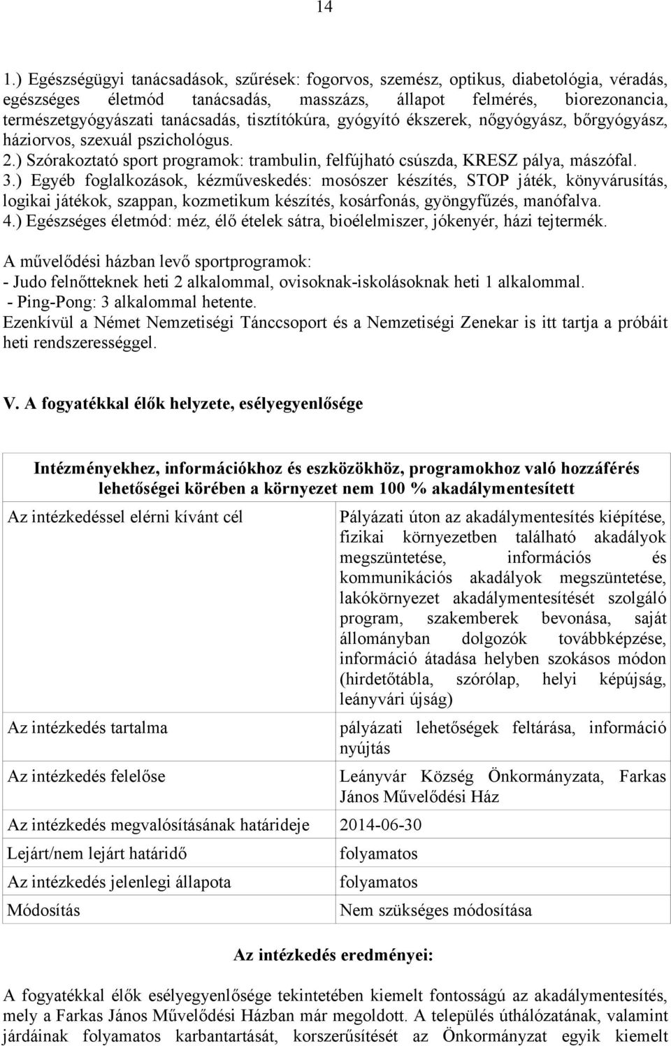 ) Egyéb foglalkozások, kézműveskedés: mosószer készítés, STOP játék, könyvárusítás, logikai játékok, szappan, kozmetikum készítés, kosárfonás, gyöngyfűzés, manófalva. 4.