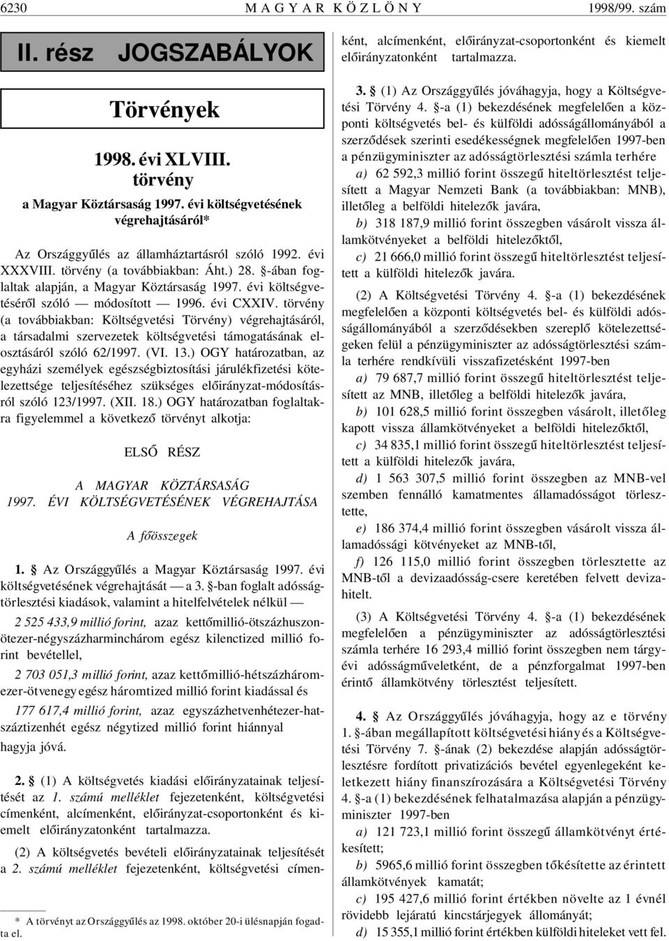 -ában foglaltak alapján, a Magyar Köztársaság költségvetésér ól szóló 1996. évi CXXIV.