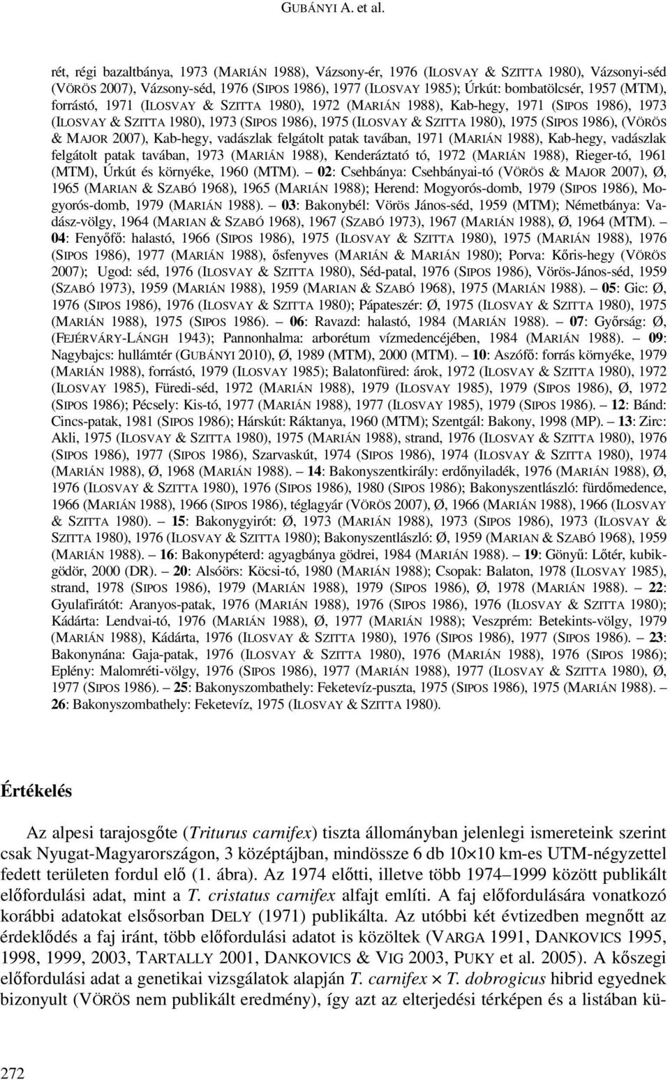 forrástó, 1971 (ILOSVAY & SZITTA 1980), 1972 (MARIÁN 1988), Kab-hegy, 1971 (SIPOS 1986), 1973 (ILOSVAY & SZITTA 1980), 1973 (SIPOS 1986), 1975 (ILOSVAY & SZITTA 1980), 1975 (SIPOS 1986), (VÖRÖS &