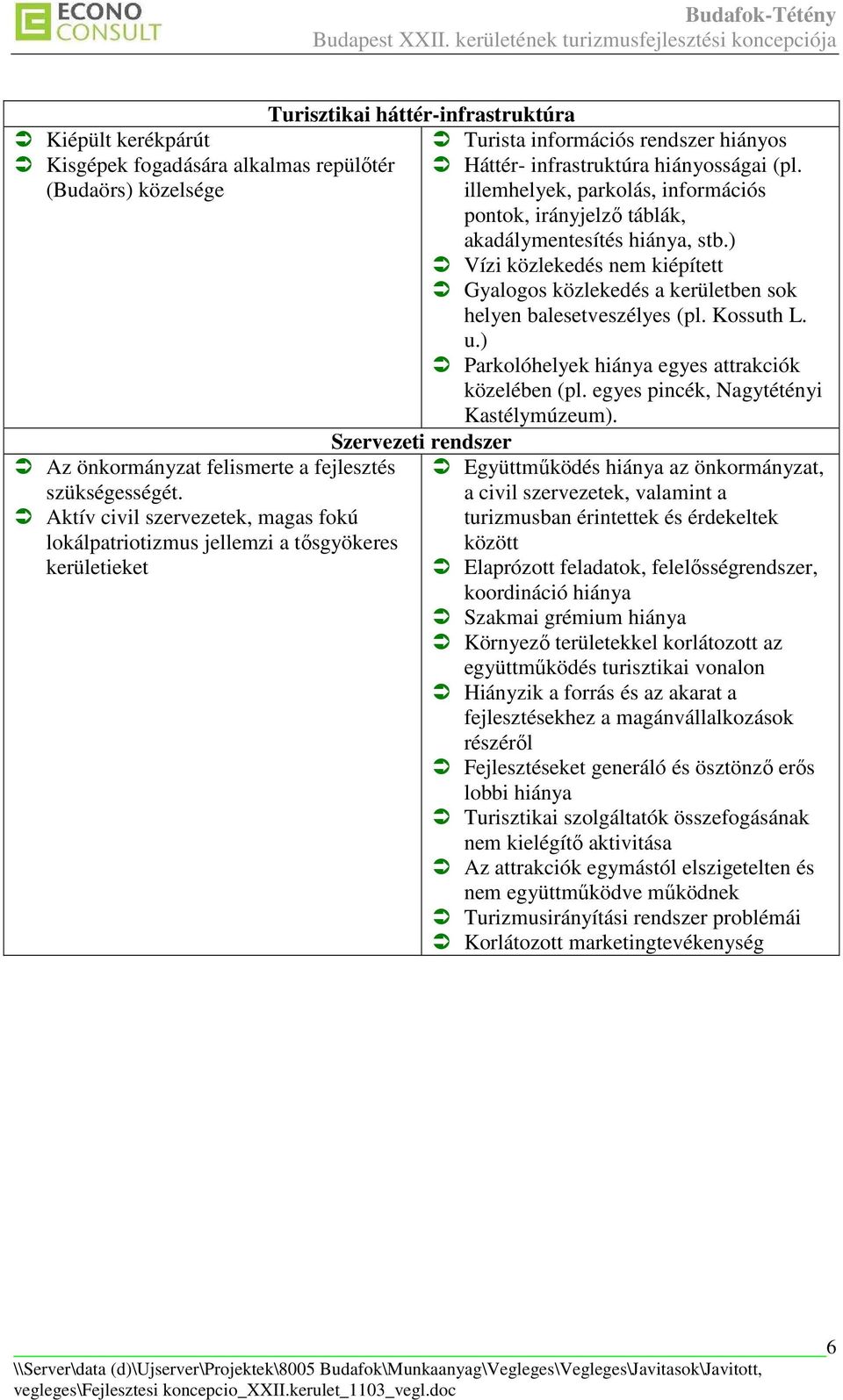 infrastruktúra hiányosságai (pl. illemhelyek, parkolás, információs pontok, irányjelzı táblák, akadálymentesítés hiánya, stb.